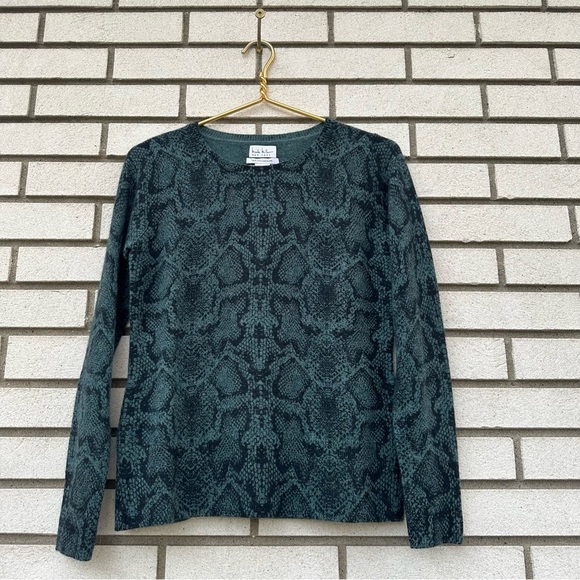Nicole Miller Green Snakeskin Cashmere Sweater 100% 2-Ply Crewneck Size S - Picture 1 of 8